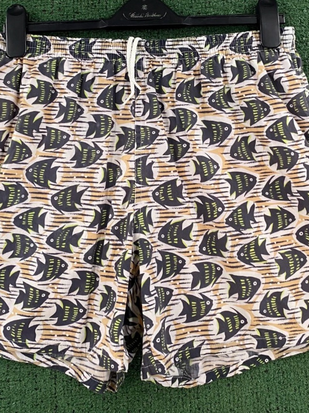 VTG 90’s Izod Lacoste All Over Fish Print Lined Swim Trunk Shorts Men’s Medium